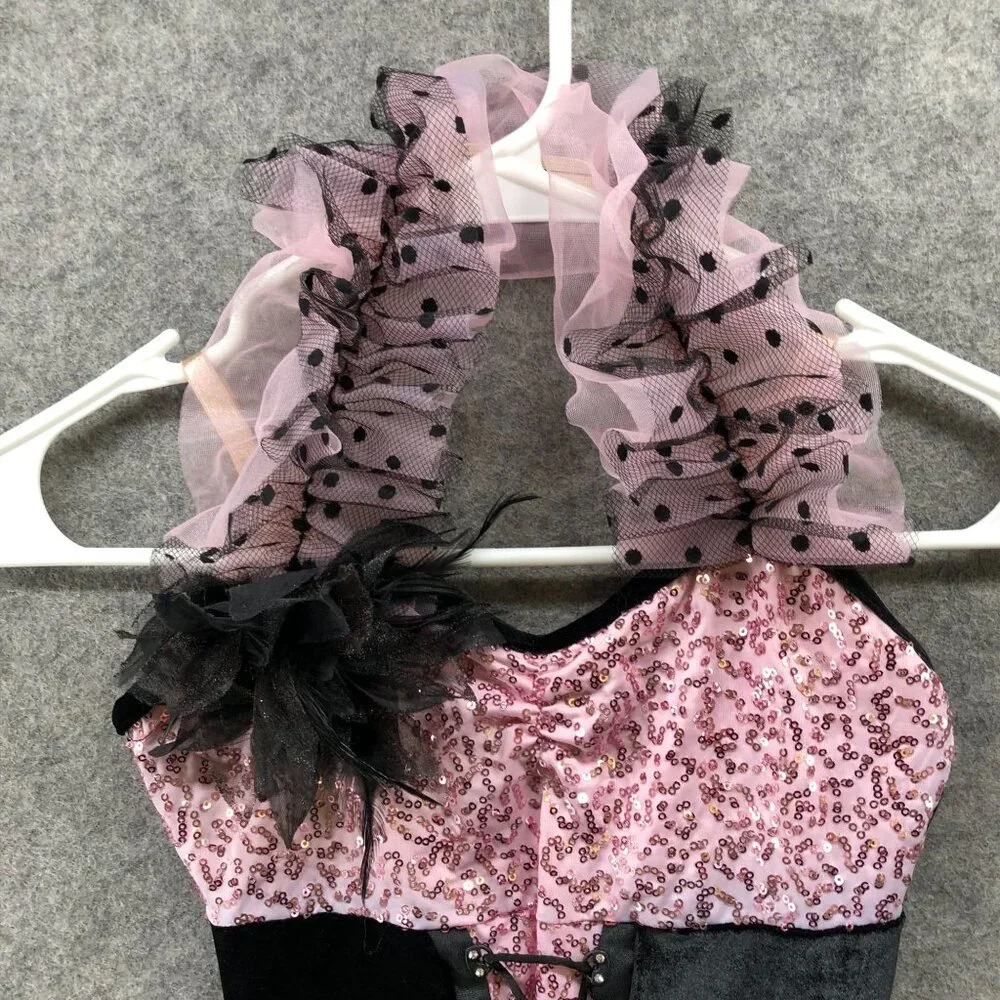 Weissman Pink and Black Ruffled Halter Dance Leotard